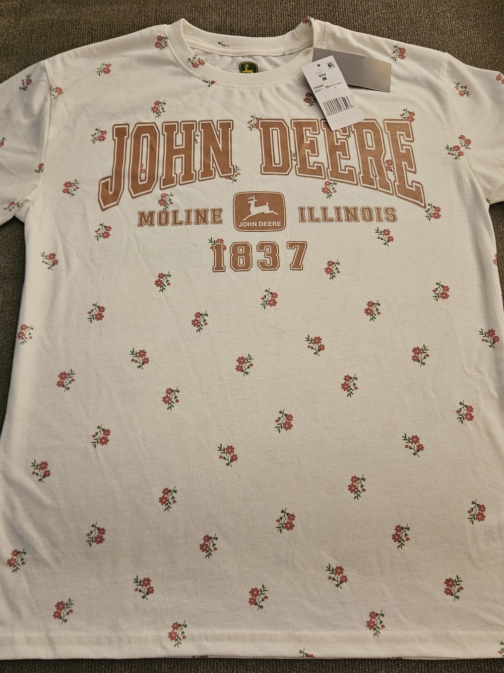 John Deere Men's White Floral Logo T-Shirt